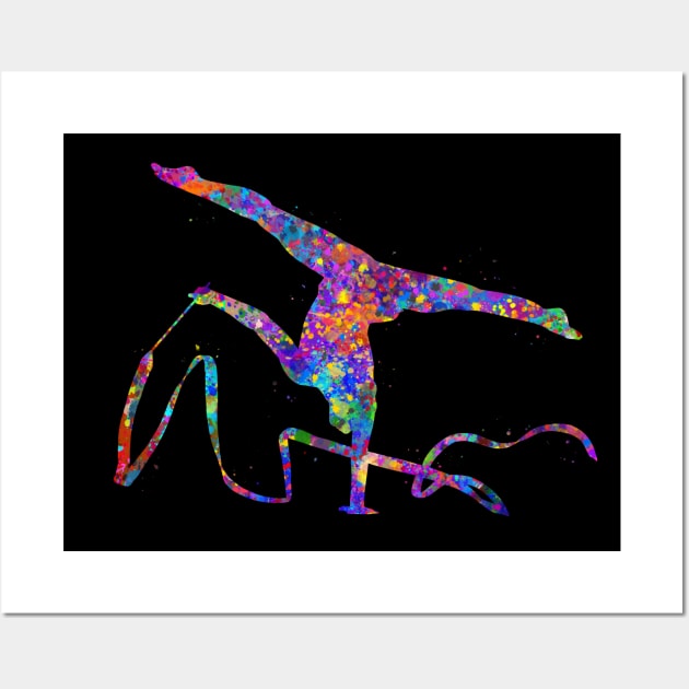 Rhythmic gymnastics ribbon watercolor art Wall Art by Yahya Art